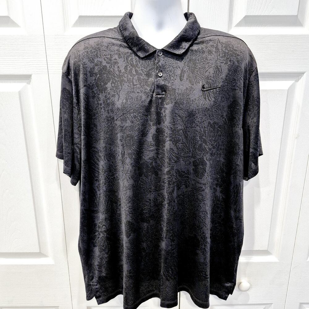 Nike Dri-Fit Golf Polo 3XL XXXL Mens Black Floral Polyester Short Sleeve Shirt